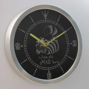 Alice in Wonderland Cheshire Cat We're All Mad Here LED Neon Wall Clock