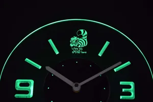 Alice in Wonderland Cheshire Cat We're All Mad Here Modern LED Neon Wall Clock