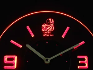 Alice in Wonderland Cheshire Cat We're All Mad Here Modern LED Neon Wall Clock