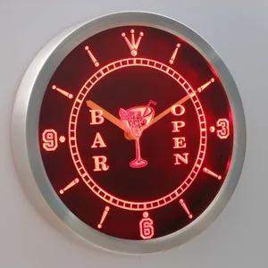 Cocktail Bar Open LED Neon Wall Clock