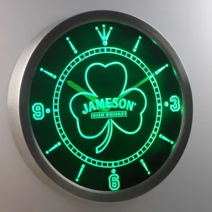 Jameson Shamrock Outline LED Neon Wall Clock
