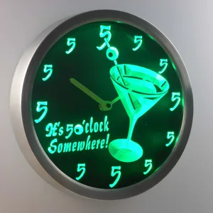 Martini Glass It's 5 o'clock Somewhere LED Neon Wall Clock