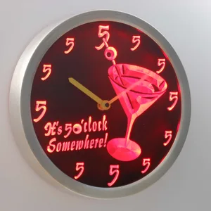 Martini Glass It's 5 o'clock Somewhere LED Neon Wall Clock