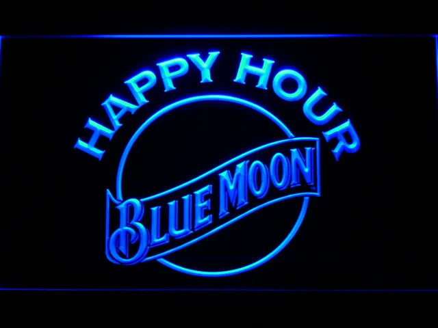 Blue Moon Happy Hour LED Neon Sign