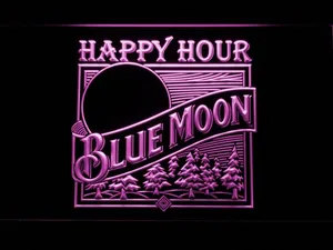Blue Moon Old Logo Happy Hour LED Neon Sign