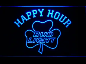 Bud Light Shamrock Happy Hour LED Neon Sign