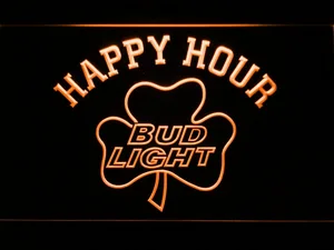 Bud Light Shamrock Happy Hour LED Neon Sign