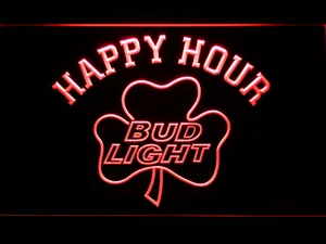 Bud Light Shamrock Happy Hour LED Neon Sign