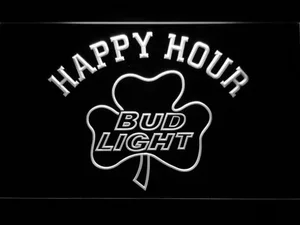 Bud Light Shamrock Happy Hour LED Neon Sign