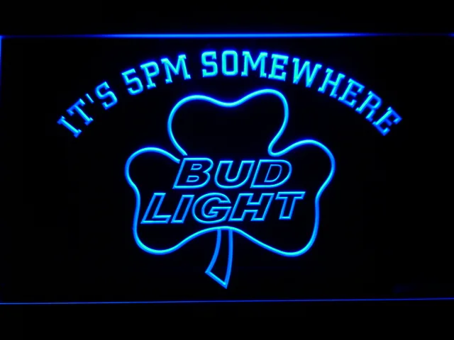 Bud Light Shamrock It's 5pm Somewhere LED Neon Sign