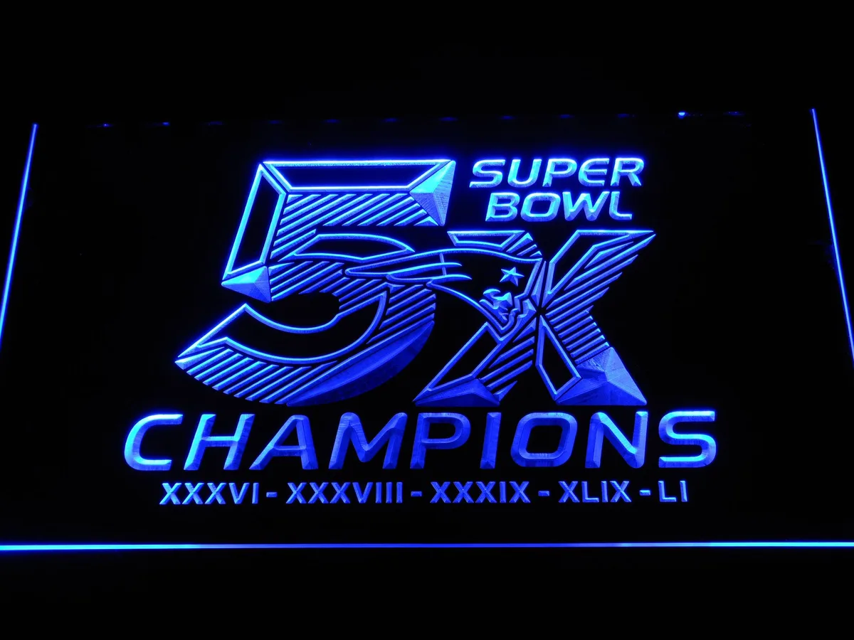 New England Patriots 5X Super Bowl Champions LED Neon Sign