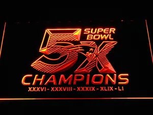New England Patriots 5X Super Bowl Champions LED Neon Sign
