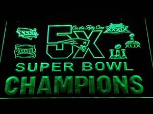 New England Patriots 5X Super Bowl Champions Logos LED Neon Sign