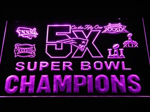 New England Patriots 5X Super Bowl Champions Logos LED Neon Sign