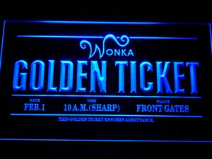Willy Wonka And The Chocolate Factory Golden Ticket LED Neon Sign