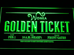Willy Wonka And The Chocolate Factory Golden Ticket LED Neon Sign