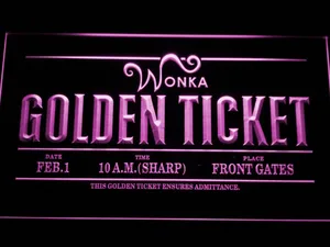 Willy Wonka And The Chocolate Factory Golden Ticket LED Neon Sign