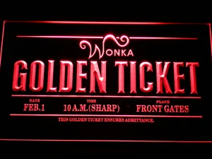 Willy Wonka And The Chocolate Factory Golden Ticket LED Neon Sign
