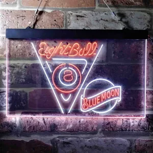 Blue Moon Eight Ball Billiards Pool Neon-Like LED Sign