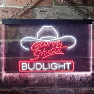 Bud Light George Strait Hat Neon-Like LED Sign