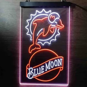 Miami Dolphins Blue Moon Neon-Like LED Sign