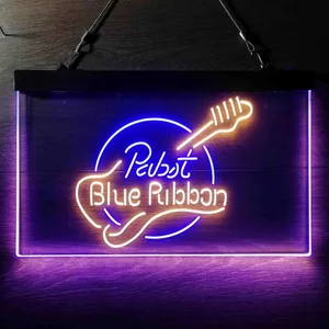 Pabst Blue Ribbon Guitar 2 Neon-Like LED Sign