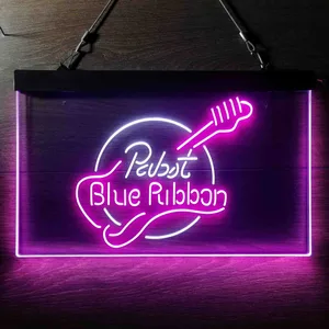 Pabst Blue Ribbon Guitar 2 Neon-Like LED Sign