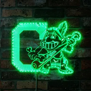 Cleveland Guardians Wahoo with Bat RGB LED Sign