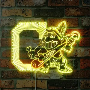 Cleveland Guardians Wahoo with Bat RGB LED Sign