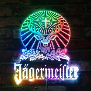 Jagermeister Logo with Cross Deer and Leaves RGB LED Sign