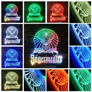 Jagermeister Logo with Cross Deer and Leaves RGB LED Sign