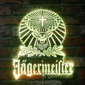 Jagermeister Logo with Cross Deer and Leaves RGB LED Sign