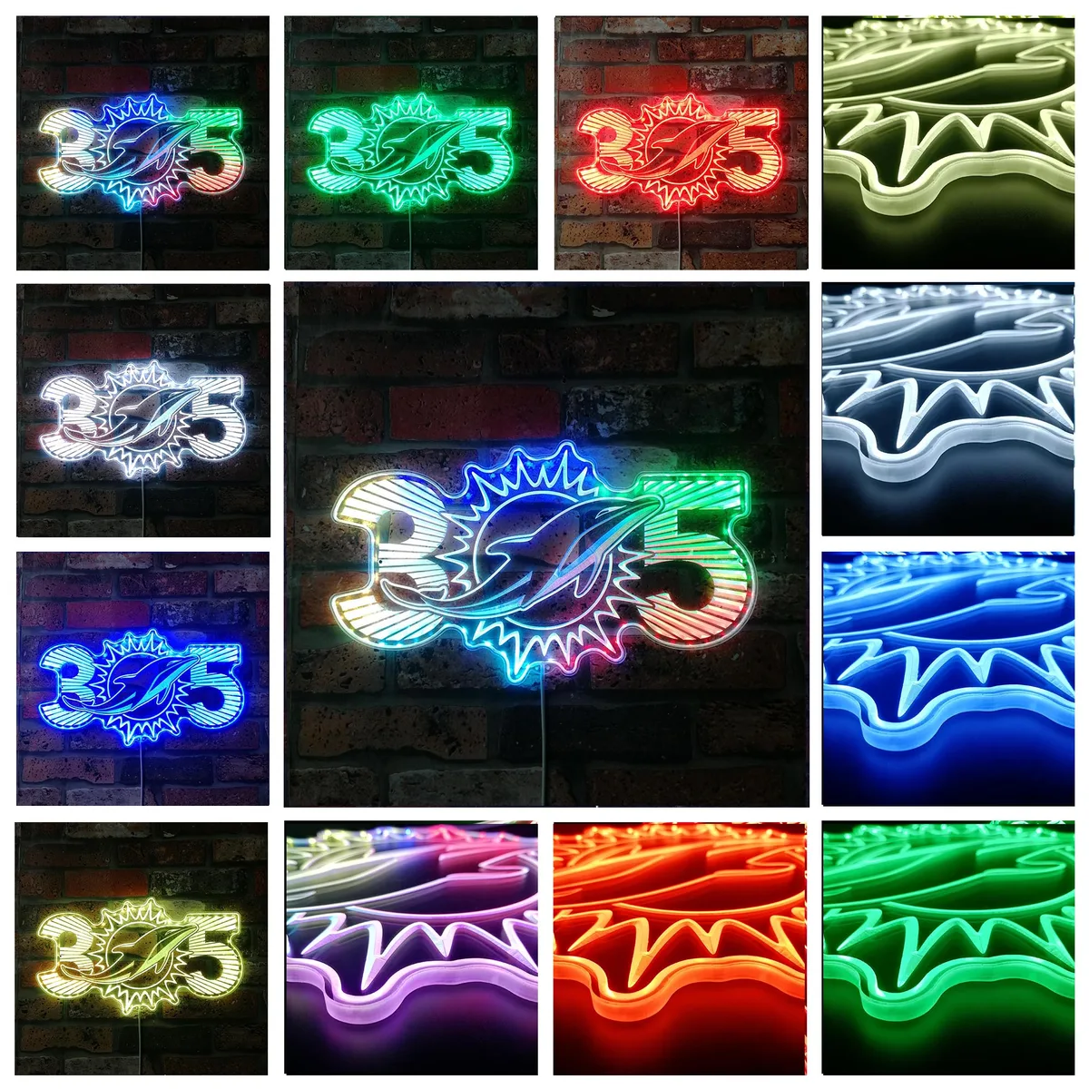 Miami Dolphins Sunburst 305 Area Code RGB LED Sign