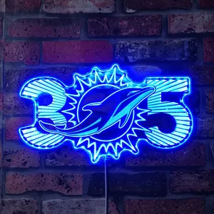 Miami Dolphins Sunburst 305 Area Code RGB LED Sign