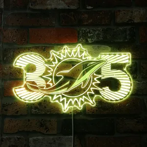 Miami Dolphins Sunburst 305 Area Code RGB LED Sign