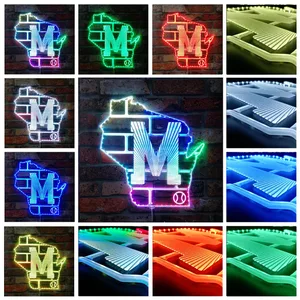 Milwaukee Brewers Classic Baseball State Logo RGB LED Sign