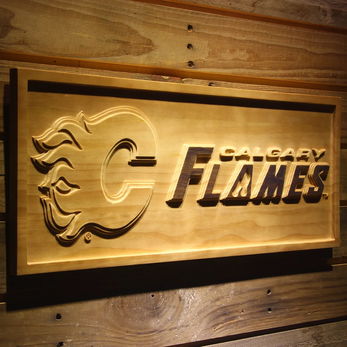 Calgary Flames Wood Sign