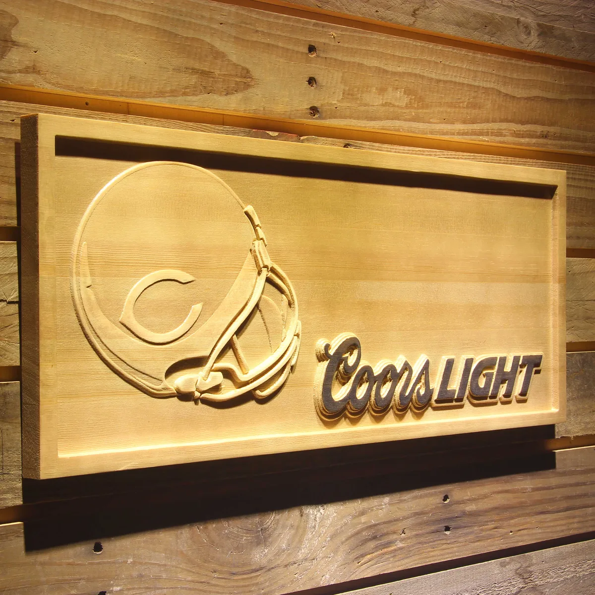 Chicago Bears Coors Light Helmet Wood Sign