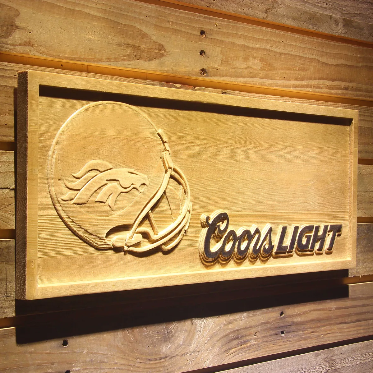 Denver Broncos Coors Light Helmet Wood Sign