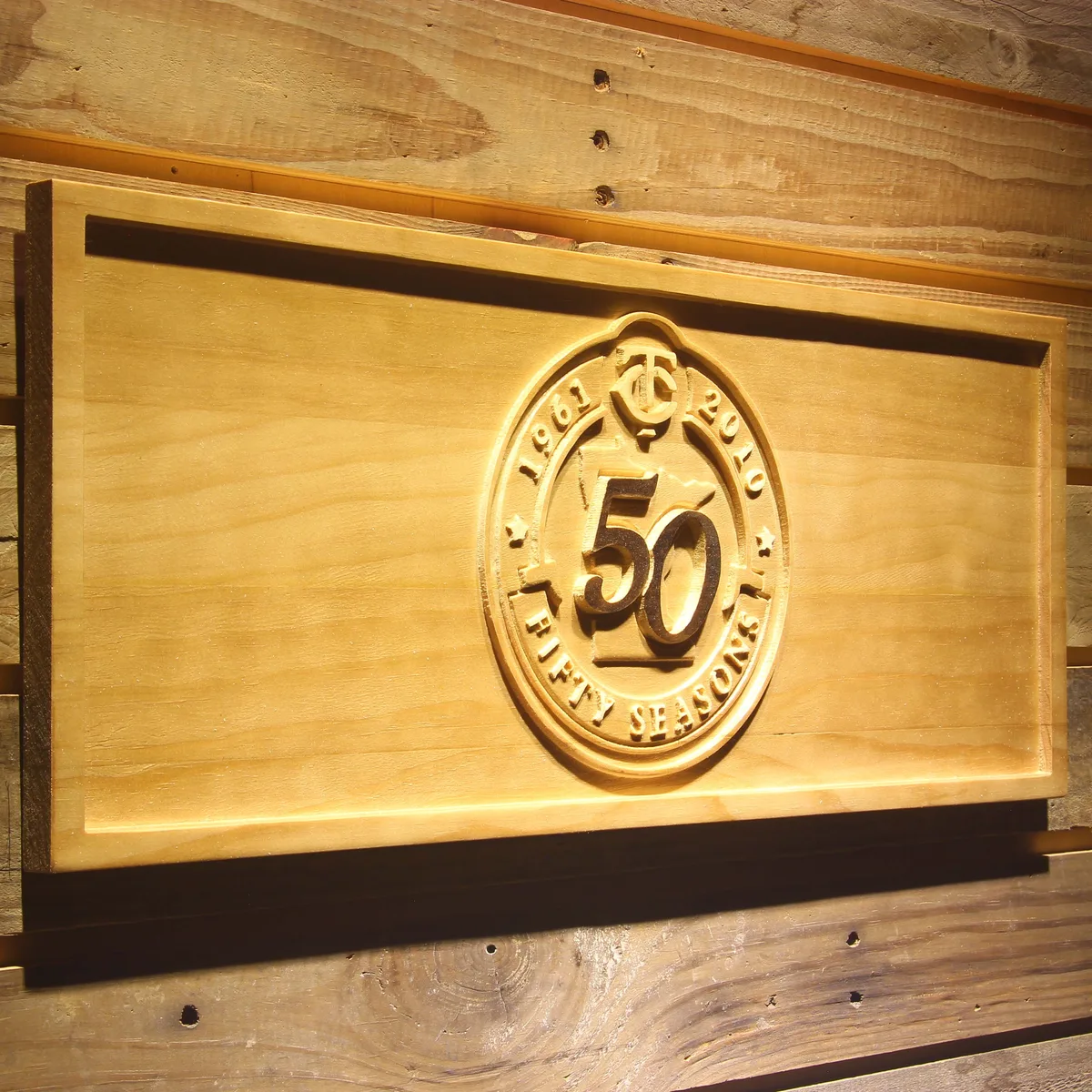 Minnesota Twins 50th Season Logo Wood Sign - Legacy Edition