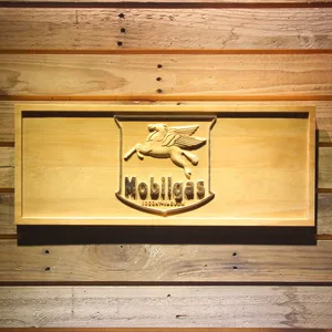 Mobilgas Old Shield Logo Wood Sign